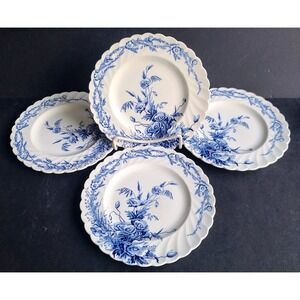 Clarice Cliff AJ Wilkinson Harvest Blue Floral Plates Royal Semi Porcelain Set 4